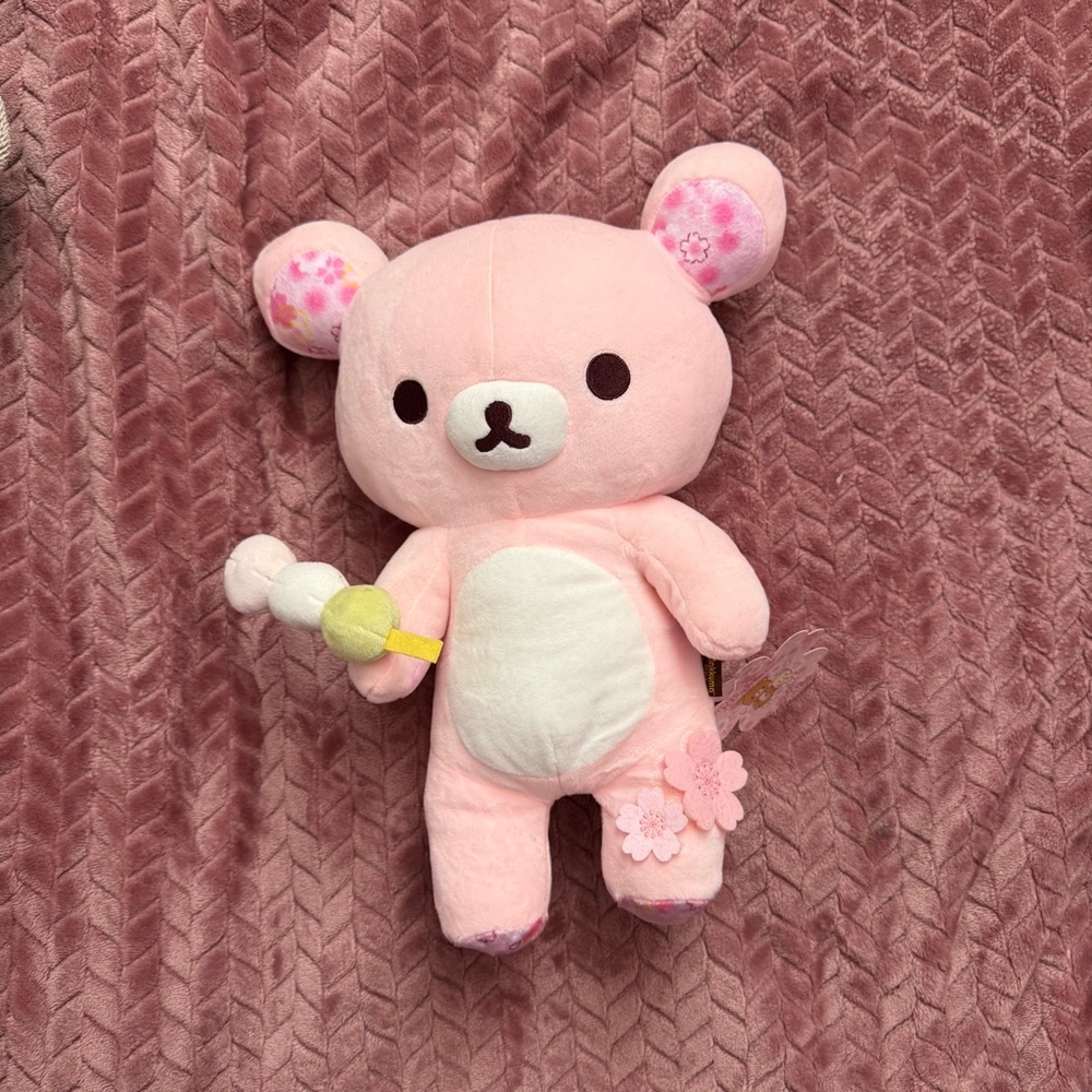 San-X Rilakkuma Sakura Cherry Blossom pink plush with Floral Accents and zipper